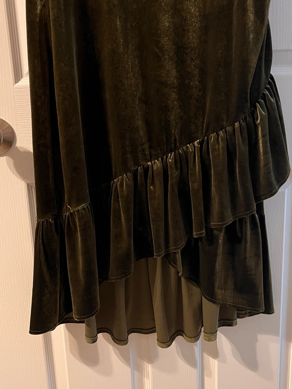 Lucy Paris Olive Green Velvet faux-Wrap Midi Dress - Picture 2 of 5